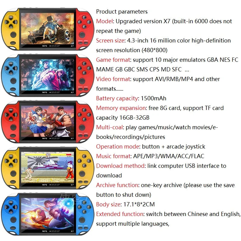 Handheld Game Console X7 4.3 Inch HD Children Retro Nostalgia 8G Handheld Game