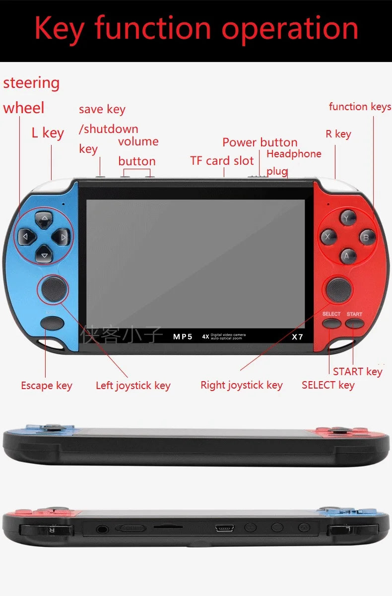 Handheld Game Console X7 4.3 Inch HD Children Retro Nostalgia 8G Handheld Game